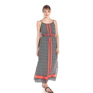 Vince camuto tropical rain black neon orange maxi dress womens small